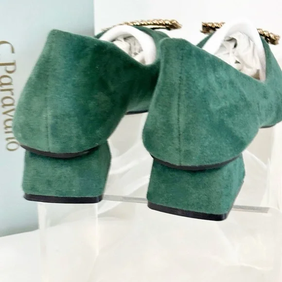 C.Paravano Women’s Alessia Embellished Suede Middle Heel Pumps! - Picture 12 of 12